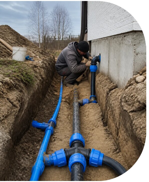 Монтаж наружного водопровода на участке под ключ в Нягани